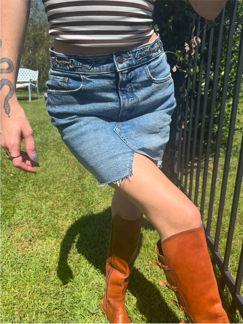 Express Horsebit Denim Mini Skirt with Front Slit size 2 NWT Equestrian Western